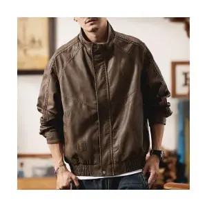 코아픽샵 남사친 가을 빈티지 키작남 항공 점퍼 헨리넥 시크 라이더 가죽 코트 에비에이터 PU 재킷 꾹3