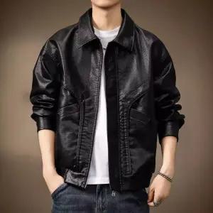 코아픽샵 남사친 캐주얼 가을 키작남 재킷 칼라 루즈핏 라이더 PU가죽 하이 코트 항공 점퍼 꾹3