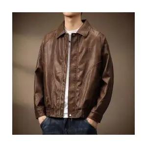 코아픽샵 가을 빈티지 남사친 프리미엄 칼라 키작남 라이더 점퍼 PU 가죽 바람막이 코트 항공 꾹3