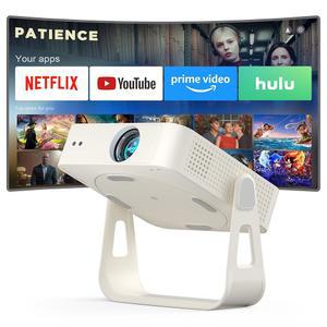 [공식 라이선스 앱 및 자동 초점] WiFi 블루투스가 지원되는 화이트 스마트 미니 프로젝터, XuanPad 4K 지원 영화 360 스탠드가 있는 휴대용 네이티브 1080P 야외