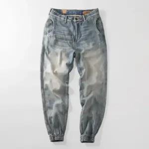 데님 조거 팬츠 남성 빈티지 데님 루즈핏 워싱 라이트 블루