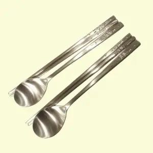 국화조각 유기수저 2인 세트 놋수저 숟가락 젓가락 전통 예단용 선물