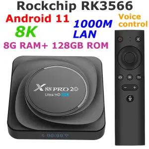 호환 X88 PRO 20 안드로이드 11 TV 8GB 램 128GB Rockchip RK3566 BT 음성 제어 미디어 플레이어 1000M 이