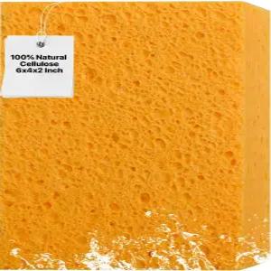 1 PCS 대형 천연 셀룰로오스 스펀지 6x4x2 인치 - 흡수력이 뛰어나고 생분해성이며 가정 및 주방 청소 보트