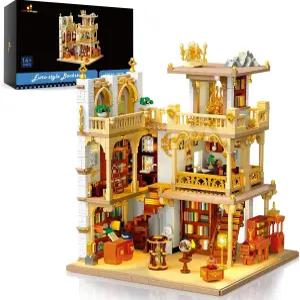 JMBricklayer 중세 주택 건축 키트 30126 LED 조명이 있는 유로 스타일 서점 세트 창의적인 모듈형 수집