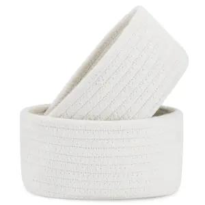 2 팩 에이벤클 작은 보관 바구니 정리용 천연 면 로프 직조 타원형 부활절 고양이 개 장난감 욕실