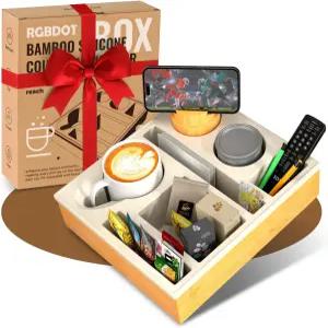 RGBDOT 소파 컵 홀더 트레이 - 정리함 캐디 홀더가 있는 실리콘 비치 및 침대 음료 스낵 리모컨용