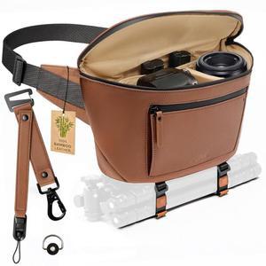 C Coiro 가죽 카메라 슬링백, 내후성 크로스바디 카메라백, 사진작가용 전문 파우치