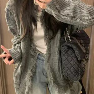 여성 니트 가디건 봄 가을용 두꺼운 스웨터 레트로 스타일 태슬 디자인