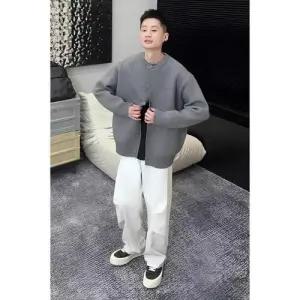 썬더볼츠 남사친 회색 니트 가을 가디건 브이넥 라이트 앙코르 커플 KKE3