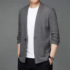 썬더볼츠 니트 추동 남친 긴팔 카디건 상의 솔리드 브이넥 스웨터 KKE1