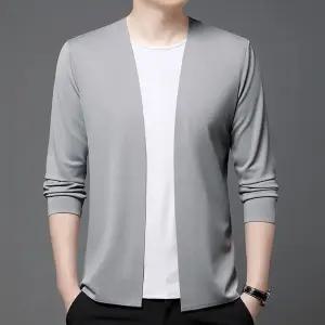 썬더볼츠 남성 남친 가디건 브이넥 봄가을 헴라인 캐주얼 카디건 솔리드 쿨링 셔츠 아우터 KKE3