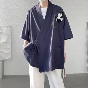 썬더볼츠 남자 남성용 카디건 브이넥 에스닉 자수 도포 망토 캐주얼부 코트 외투 봄여름 KKE5