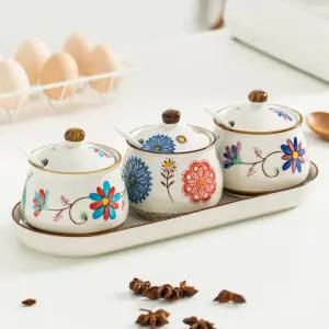 도자기 양념통 집모양 설탕통 소금통 세트 조미료통 밀폐 혼합 3종 세트 스푼포함