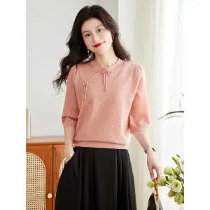 EAMT 치마 니트 버튼 블라우스 티셔츠에 톱 여성치마 7부 YJ1