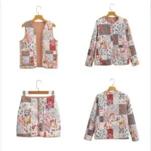 EAMT 여자치마 봄가을 누빔점퍼 점퍼+조끼+미니스커트 세트 3PS YJ3