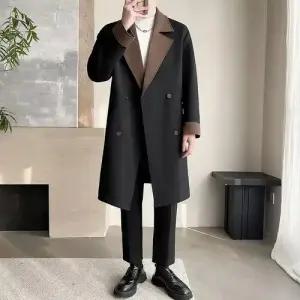 픽호샵 가을 캐주얼 남성 키작남 정장 자켓 트렌치코트 배색 코트 꾹3