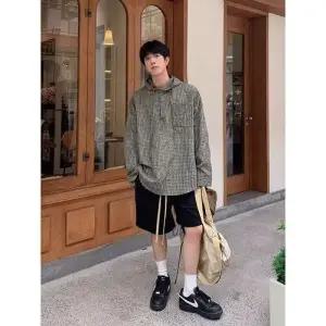 EAMT 남사친 초록 가을 후드 체크 상의 YJ3