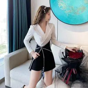 EAMT 스커트 미니 여사친 가을 오피스룩 투피스 브네넥카라 긴팔 EUNG3