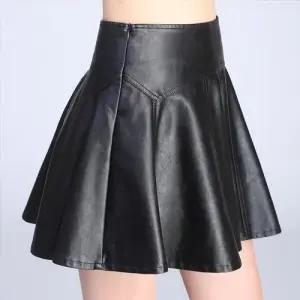 EAMT 여친 치마 스커트 미니 PU가죽 주름 A라인 EUNG1