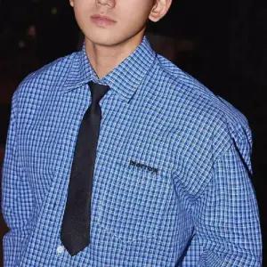 키체샵 남자 빈티지 셔츠 긴팔 봄가을 체크 자수 HO3