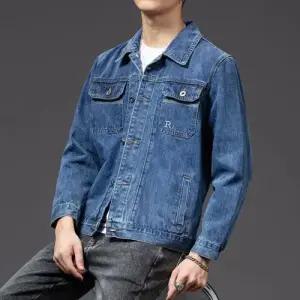 키체샵 데님 면 캐주얼 남성용 자켓 자수 청자켓 가운 슬림핏 코트 HO1