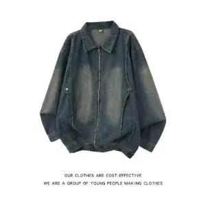 키체샵 청 남성용 빈티지 가을 캐주얼 워싱 자켓 코트 청자켓 톱 HO3