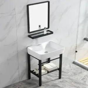 간이 세면대 홑대야 모던 4336 선반형 무타공 세면대+받침대 블랙 벽면 설치