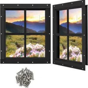 Ktondic 창고 창문 2팩 12 X12 사각형 블랙 플러시 마운트 트랜섬 치킨 코프 헛간 플레이하우스 및 차고용