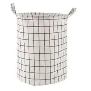 격자무늬 천 빨래바구니 잡동사니 세탁물 바스켓 흰색