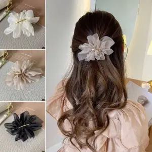 쉬폰 소재 플라워 자동 헤어핀 여성용 머리장식 우아한 스타일링
