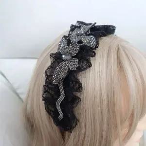 레이스 프릴 나비 모양 큐빅 장식 헤어밴드 여성용 머리띠