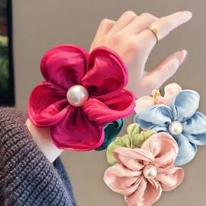 플라워 진주 장식 헤어 스크런치 곱창 머리끈 슈슈 고무줄 똥머리
