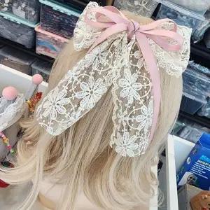 핑크 레이스 장식 리본 헤어 액세서리 웨딩 머리핀 셀프 결혼식