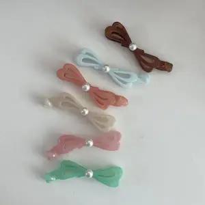 바나나 헤어클립 헤어집게 올림머리 반묶음 아크릴 리본 진주 장식