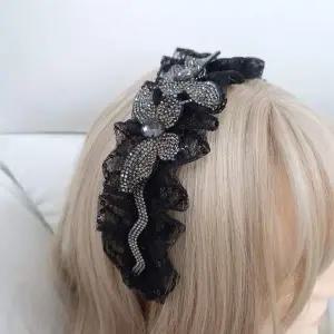 레이스 프릴 나비 모양 큐빅 장식 헤어밴드 여성용 머리띠