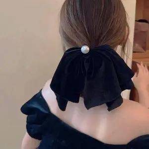 [골드스마일]진주 장식 벨벳 리본 헤어 밴드 곱창 머리끈 여성용 헤어 슈슈