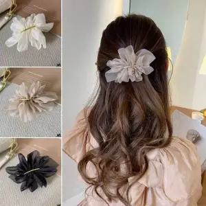 [골드스마일]쉬폰 소재 플라워 자동 헤어핀 여성용 머리장식 우아한 스타일링