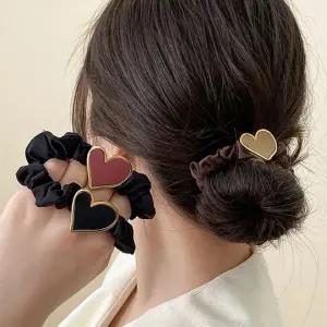 [골드스마일]러블리 하트 머리끈 헤어 스크런치 곱창 밴드 당고 머리끈 똥머리