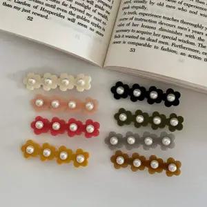 플라워 진주 장식 미니 비비드 아크릴 헤어핀 데일리 Y2K 러블리