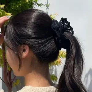 펀칭 자수 레이스 곱창 머리끈 블랙 스크런치 헤어 밴드 왕곱창