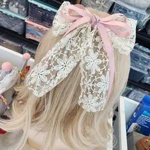 핑크 레이스 장식 리본 헤어 액세서리 웨딩 머리핀 셀프 결혼식
