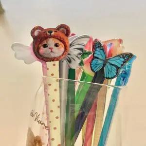 아크릴 캐릭터 고양이 과일 헤어핀 올림머리 무대 한복 물결