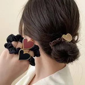 러블리 하트 머리끈 헤어 스크런치 곱창 밴드 당고 머리끈 똥머리
