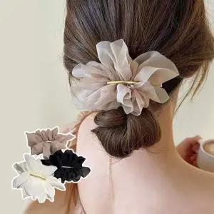 쉬폰 골드라인 장식 여성 자동 헤어핀 묶음 머리삔 봄 여름 꽃 머리