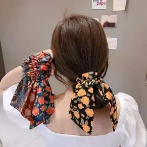 플라워 패턴 스크런치 헤어밴드 리본 곱창머리끈 머리끈