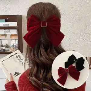 큐빅 여성 반묶음 벨벳 리본 자동 헤어핀 간결 가을 겨울 헤어
