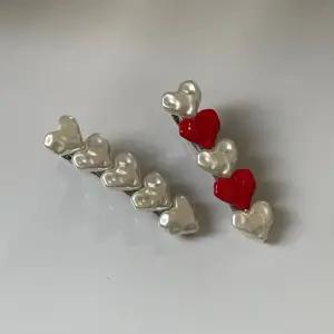 러블리 진주 장식 레드 하트 포인트 헤어핀 똑딱이 머리핀 행사