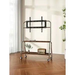 티비거치대 스탠드 이동식 프레임 브라켓 인테리어 블랙아이언+월넛 이중층