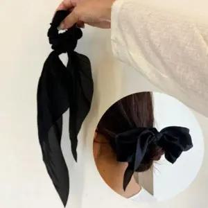 검정 리본 헤어밴드 머리끈 고무줄 스카프 롱리본 무용용 공단